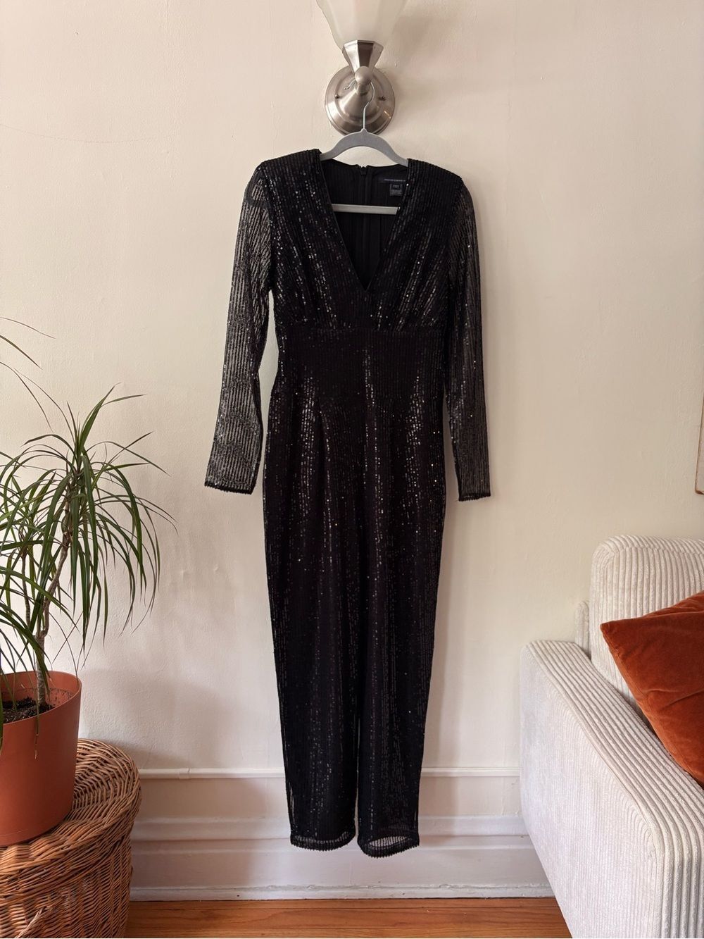 French Connection Black Sequin Jumpsuit Sparkle Party Formal Cocktail Outfit